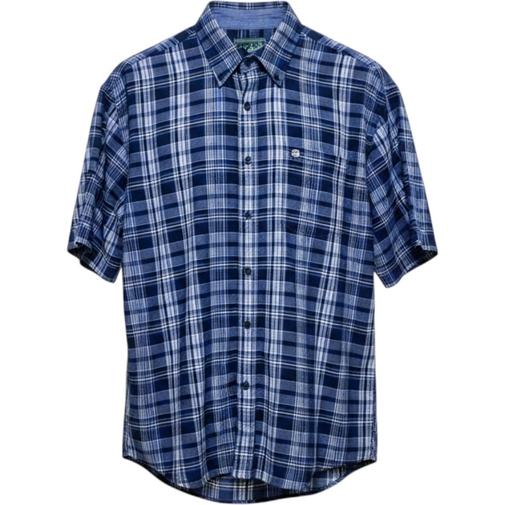 Woolrich Mens Blue Plaid Short Sleeve Button Down Shirt Size Large L Outdoor
